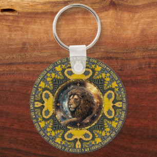 Leo Sign Affirmations Gold Yellow Fractal Mandala Key Ring