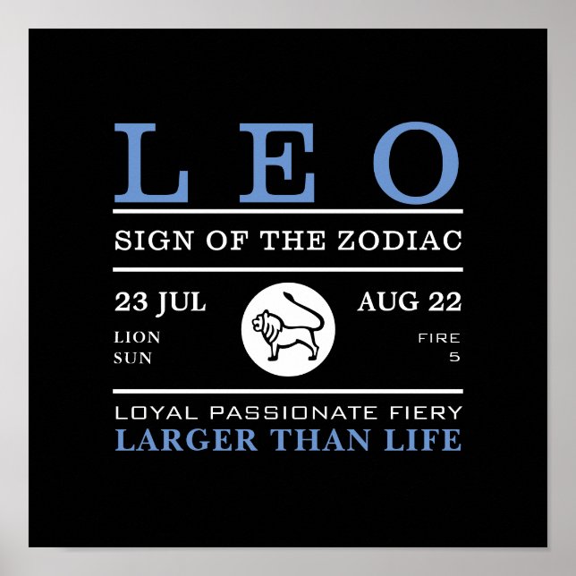 Leo Sign of the Zodiac, Astrological Poster (Front)