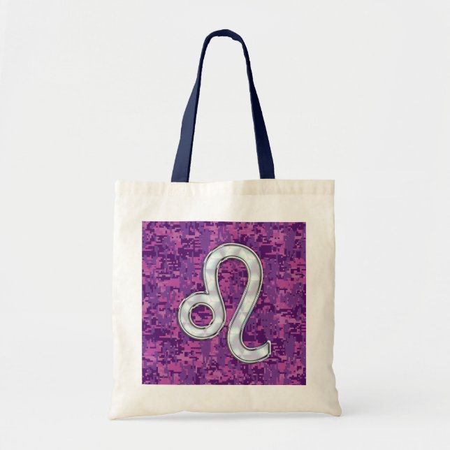 Leo Sign on Girly Pink Fuchsia Digital Camo Tote Bag (Front)