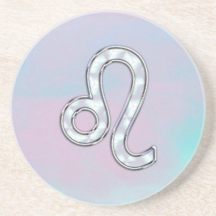Leo Sign on Pastels Nacre Mother of Pearl Style Coaster