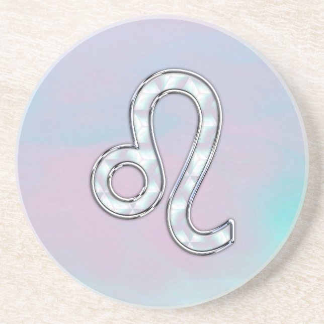 Leo Sign on Pastels Nacre Mother of Pearl Style Coaster (Front)