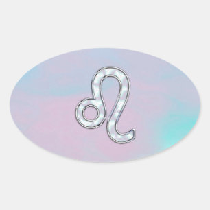 Leo Sign on Pastels Nacre Mother of Pearl Style Oval Sticker
