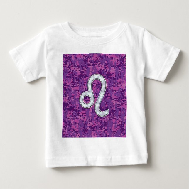 Leo Sign on Pink Fuchsia Digital Camouflage Baby T-Shirt (Front)
