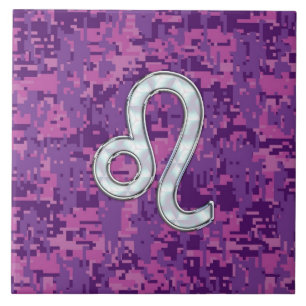 Leo Sign on Pink Fuchsia Digital Camouflage Ceramic Tile