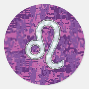Leo Sign on Pink Fuchsia Digital Camouflage Classic Round Sticker