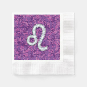 Leo Sign on Pink Fuchsia Digital Camouflage Napkin
