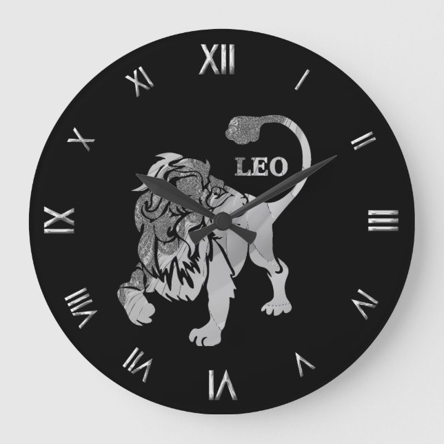 Leo Silver Zodiac Symbol Wall Clock (Front)