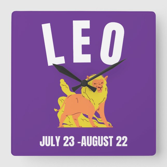 Leo star sign square wall clock (Front)
