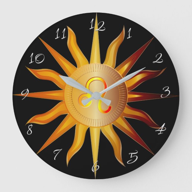 Leo Sun Fire Sign Birth Month Black Red & Gold Large Clock (Front)
