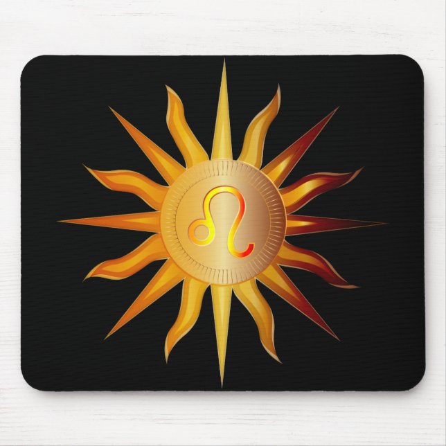 Leo Sun Fire Sign Birth Month Black Red & Gold Mouse Pad (Front)