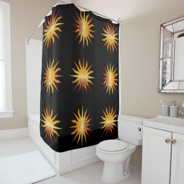 Leo Sun Fire Sign Birth Month Black Red & Gold Shower Curtain (In Situ)