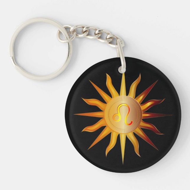 Leo Sun Fire Sign Birth Month Red & Gold Key Ring (Front)