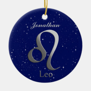 Leo Sun Sign Symbol with Name Ceramic Ornament
