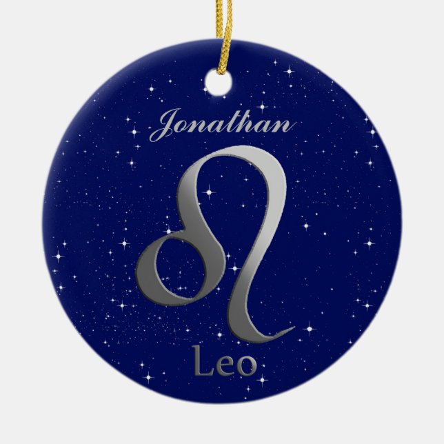 Leo Sun Sign Symbol with Name Ceramic Ornament (Front)