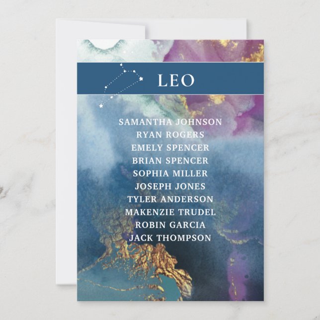 Leo Table Number Celestial Seating Chart (Front)