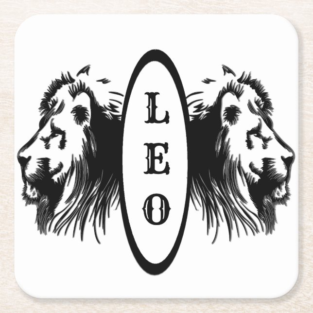 Leo the Lion Bookended Zodiac Square Paper Coaster (Front)