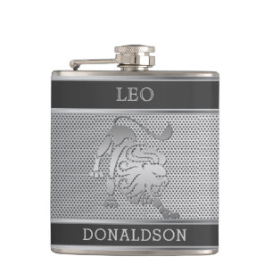 Leo the Lion in Black and Silver Mesh Hip Flask