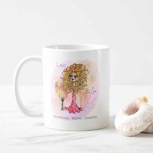 Leo The Lion Personality Traits Zodiac Sign Name Coffee Mug (With Donut)