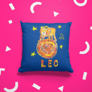 Leo the Lion star sign zodiac July August big cat Cushion