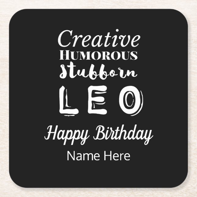 Leo the Lion Zodiac Fun Characteristics Birthday Square Paper Coaster (Front)
