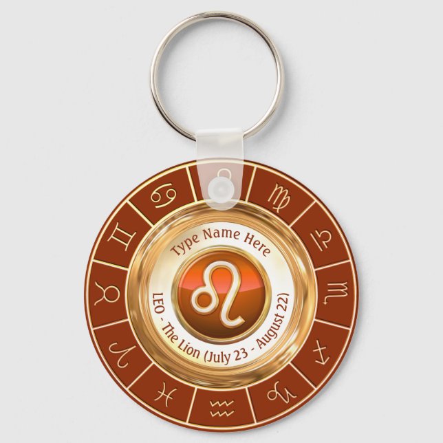 LEO - The Lion Zodiac Sign Key Ring (Front)