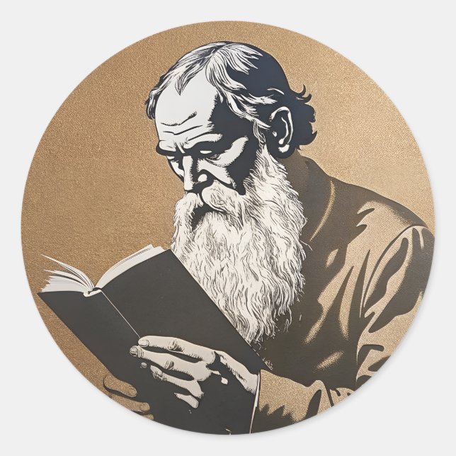 Leo Tolstoy Portrait - Gold Illustration Classic Round Sticker (Front)