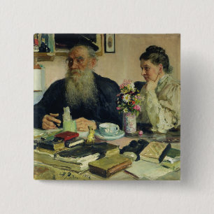 Leo Tolstoy with his wife in Yasnaya Polyana 15 Cm Square Badge