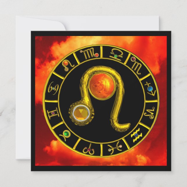 LEO,TOPAZ GEM,ZODIACAL SIGNS,ZODIAC BIRTHDAY PARTY INVITATION (Front)