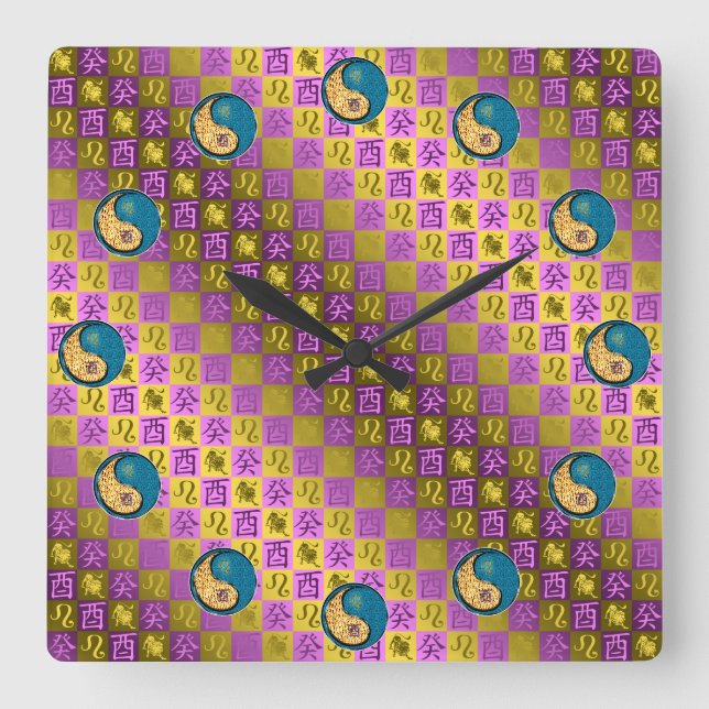 Leo & Water Rooster Square Wall Clock (Front)