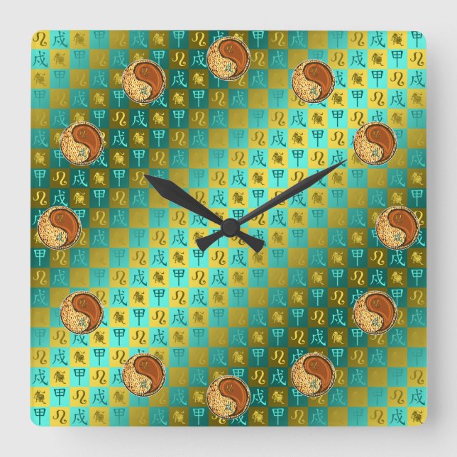Leo & Wood Dog Square Wall Clock (Front)