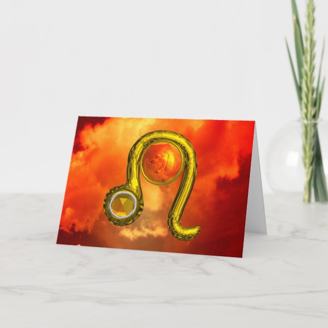 LEO Yellow Topaz & Gold Zodiac Birthday Card (Front)