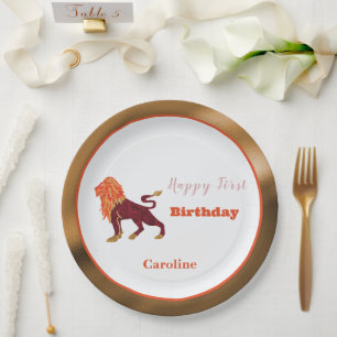 Leo Zodiac 1st Birthday Gold & Orange Artistic Paper Plate