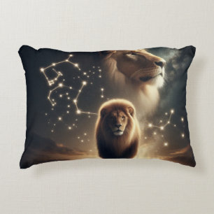Leo Zodiac Art - Majestic Lion and Constellation. Decorative Cushion
