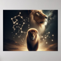 Leo Zodiac Art - Majestic Lion and Constellation. 