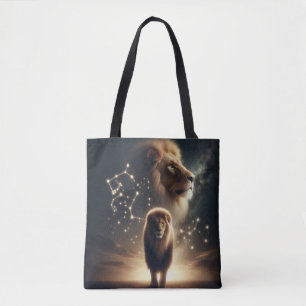 Leo Zodiac Art - Majestic Lion and Constellation. Tote Bag