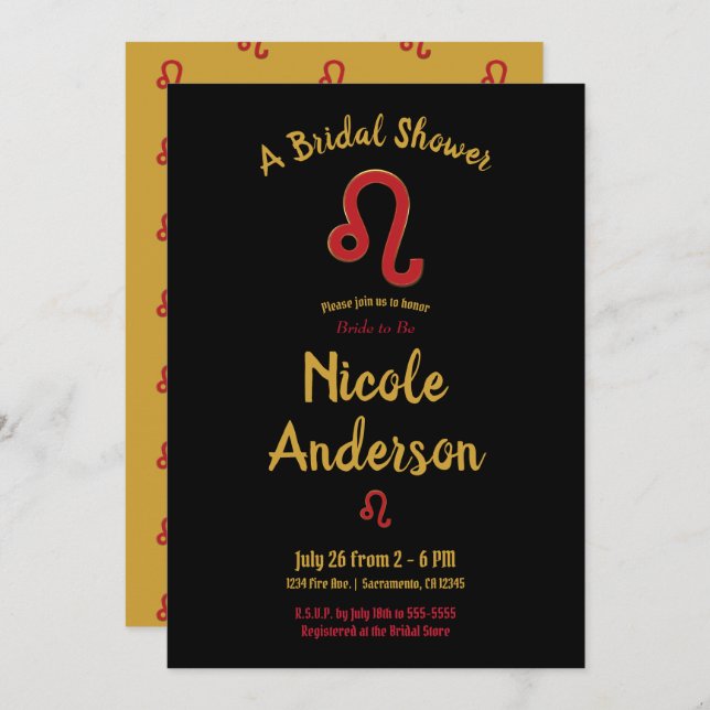 LEO Zodiac Astrology July August Bridal Shower  Invitation (Front/Back)