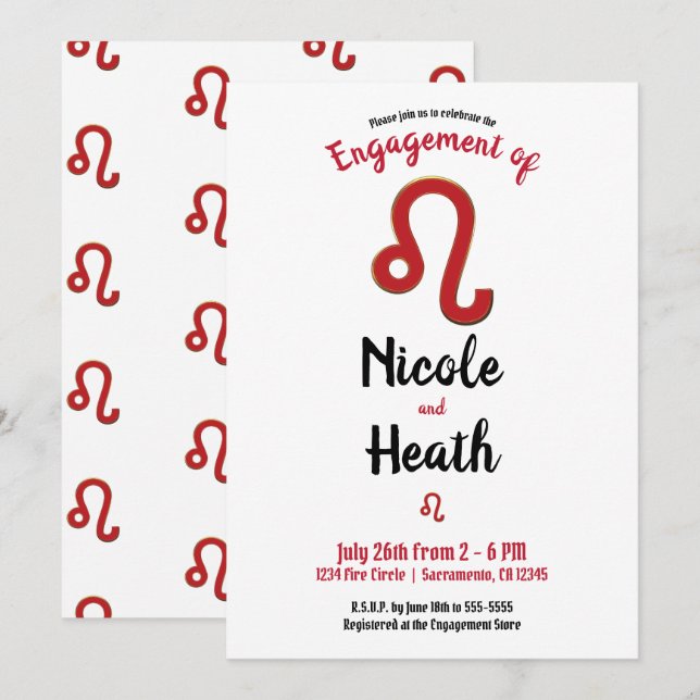 LEO Zodiac Astrology July August Engagement Party  Invitation (Front/Back)