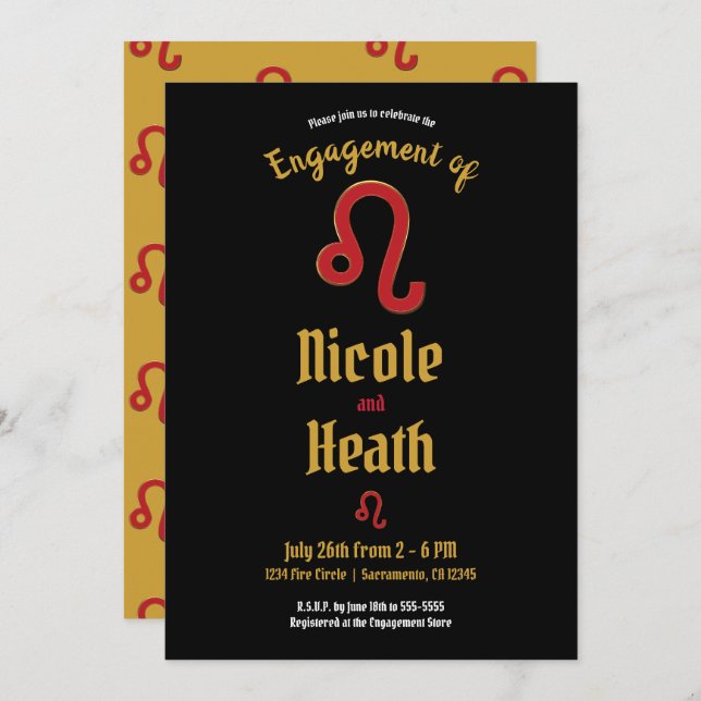 LEO Zodiac Astrology July August Engagement Party  Invitation (Front/Back)