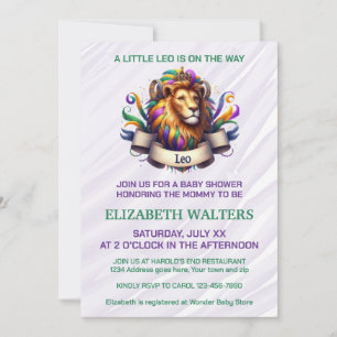 Leo Zodiac Baby Shower Lavender and Green Invitation