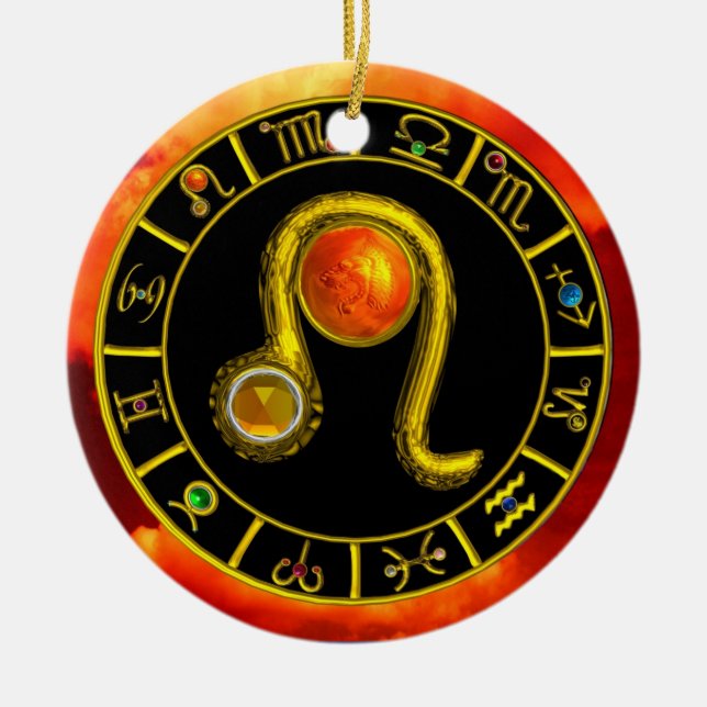 LEO ZODIAC BIRTHDAY JEWEL YELLOW TOPAZ Gold Ceramic Ornament (Front)