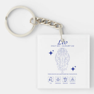 Leo Zodiac Confidence Astrology Line Art Key Ring