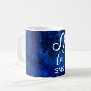 Leo Zodiac Constellation Dark Blue Galaxy Monogram Coffee Mug