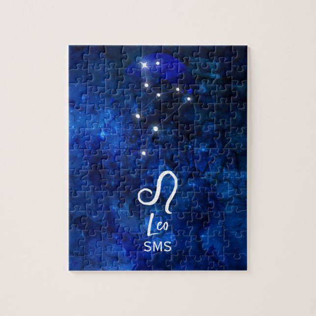Leo Zodiac Constellation Dark Blue Galaxy Monogram Jigsaw Puzzle (Vertical)