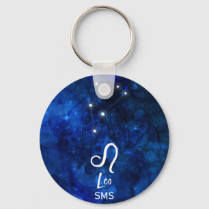 Leo Zodiac Constellation Dark Blue Galaxy Monogram Key Ring