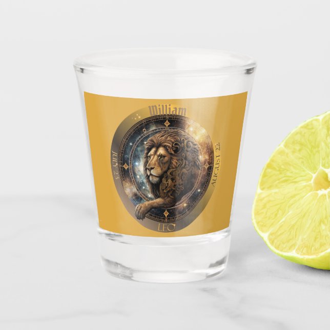 Leo Zodiac Customisable  Shot Glass (Front)