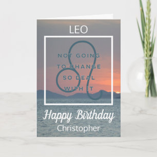 Leo Zodiac Fun Quote in Blue and White Birthday Card