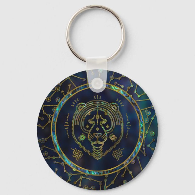 Leo Zodiac Gold Abalone on Constellation Key Ring (Front)