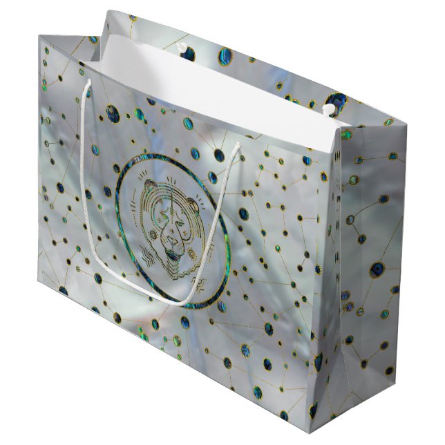 Leo Zodiac Gold Abalone on Constellation Large Gift Bag (Front Angled)