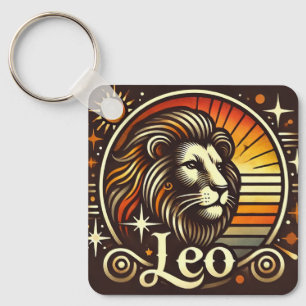 Leo Zodiac Keychain Retro Design