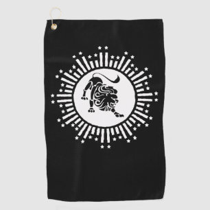 Leo Zodiac Lion Symbol with Stars Black and White Golf Towel